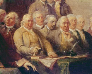 Redacción de la Declaración de Independencia, 28 de junio de 1776, c.1817 (detalle)